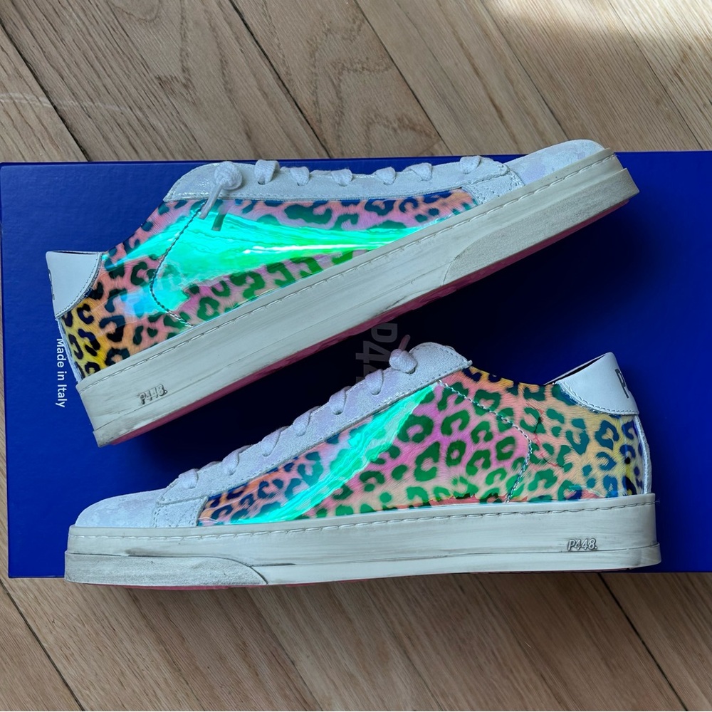 NEW p448 jack hologram animal‎ print shimmer sneakers shoes women’s pink cheetah - Picture 2 of 9